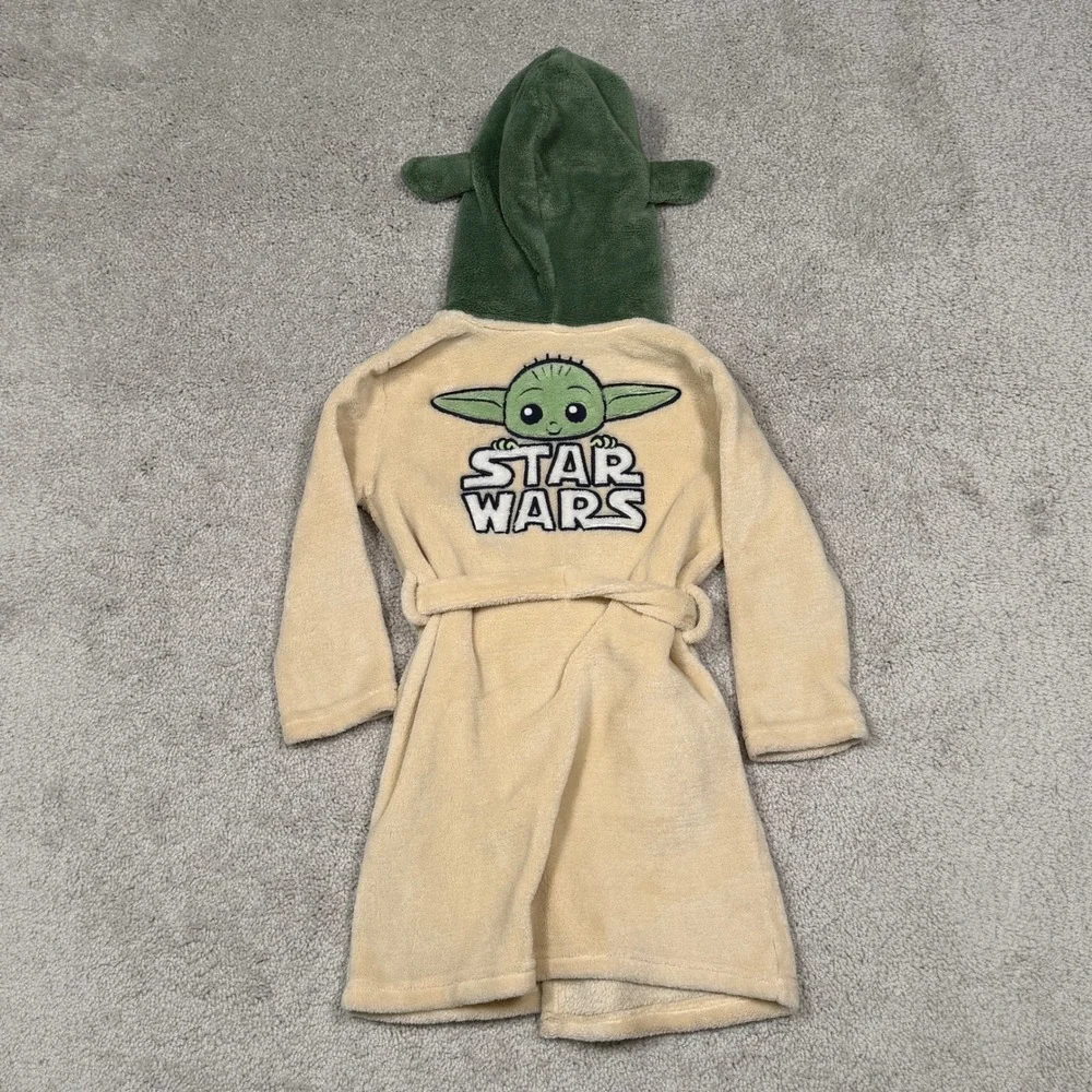 GAP Star Wars Grogu Baby Yoda Hooded Fleece Robe Kids Size‎ 4 Years Tan Green